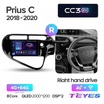 Магнитола Teyes 2K_CC3 для Toyota Prius C 2018-2020 правый руль